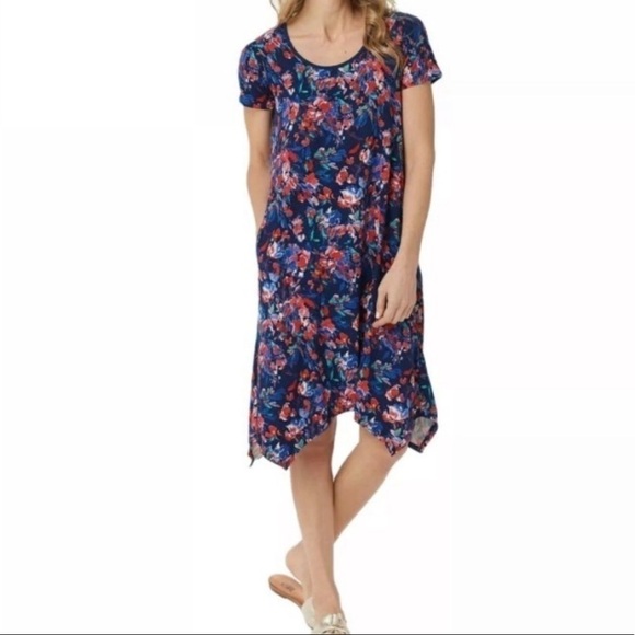 Cuddl Duds Dresses & Skirts - Cuddl Duds Flexwear Floral Shark Bite Hem Midi Dress Size PS